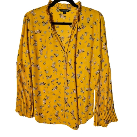 Lauren Ralph Lauren Yellow Floral Blouse Women's Size Large - Picture 1 of 10